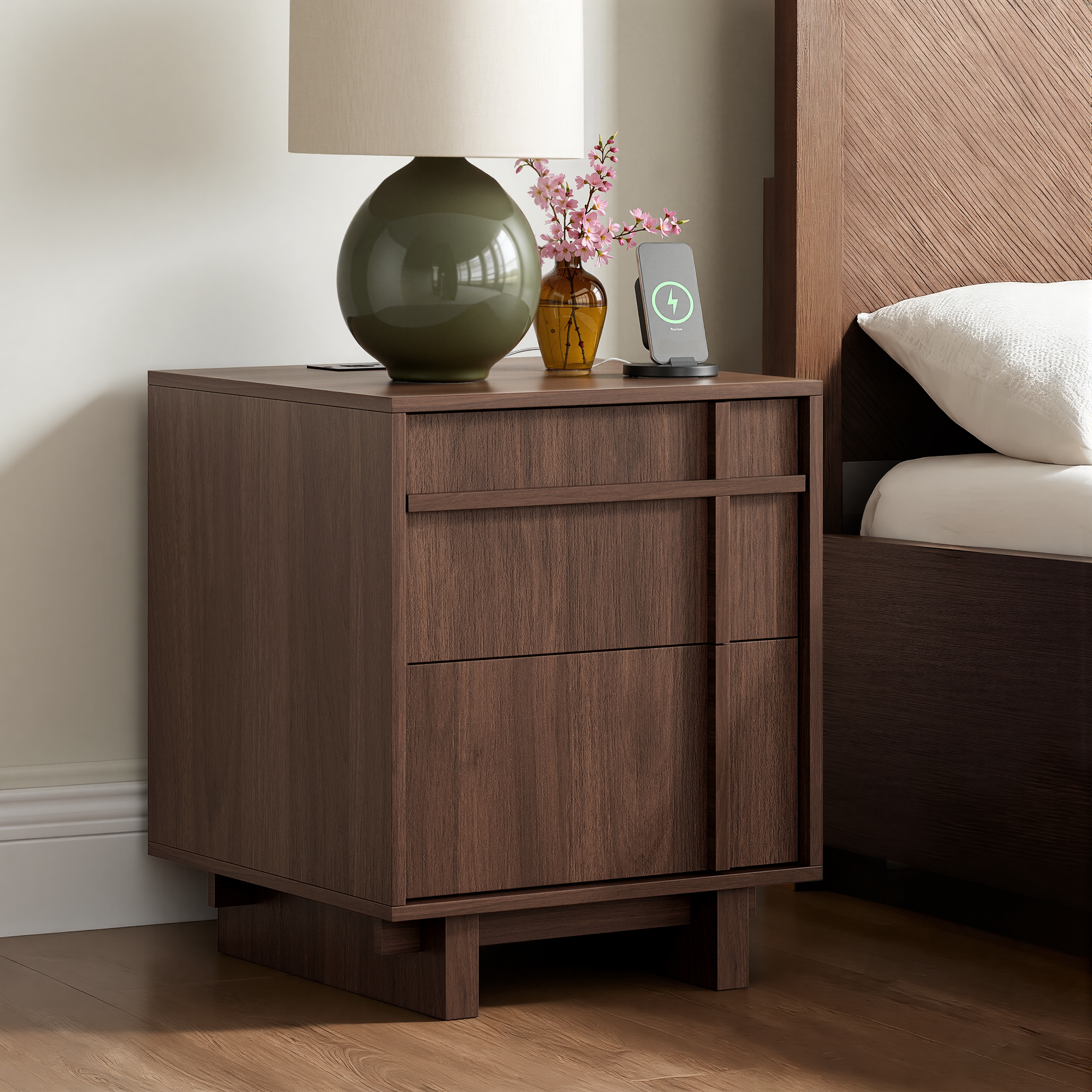 The Linear Nightstand | Deep Walnut Mid-Century Bedside Table