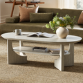 47" Mid-Century Modern Oval Coffee Table - Stone Ash Finish