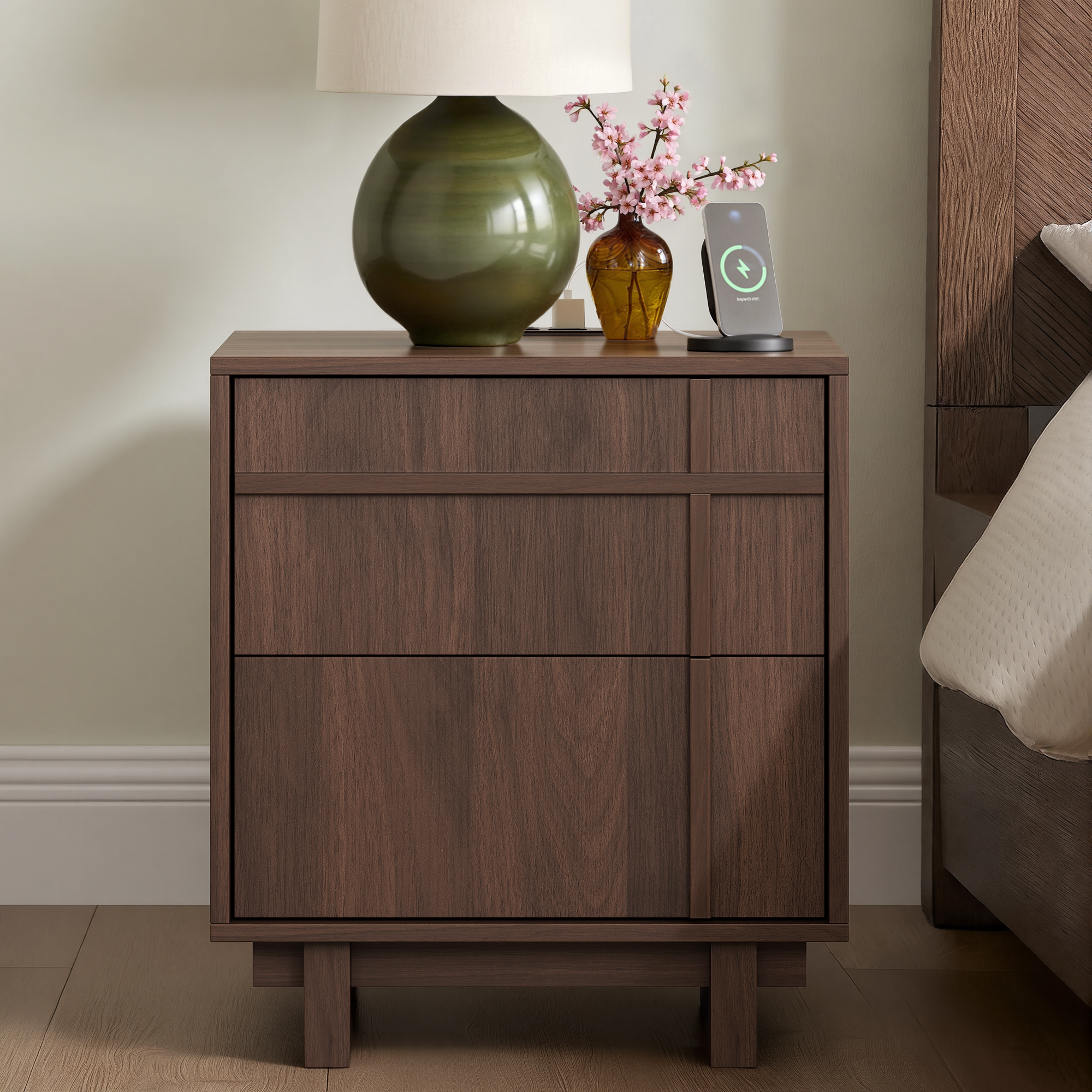 The Linear Nightstand | Deep Walnut Mid-Century Bedside Table