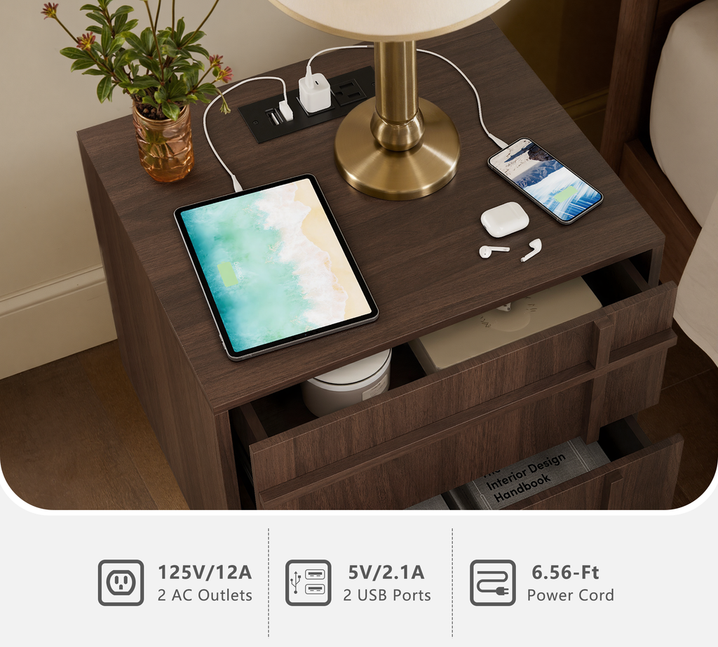 The Linear Nightstand | Deep Walnut Mid-Century Bedside Table