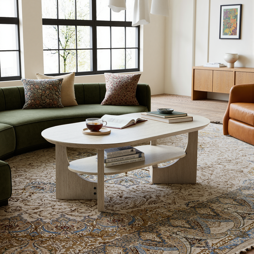 47" Mid-Century Modern Oval Coffee Table - Stone Ash Finish