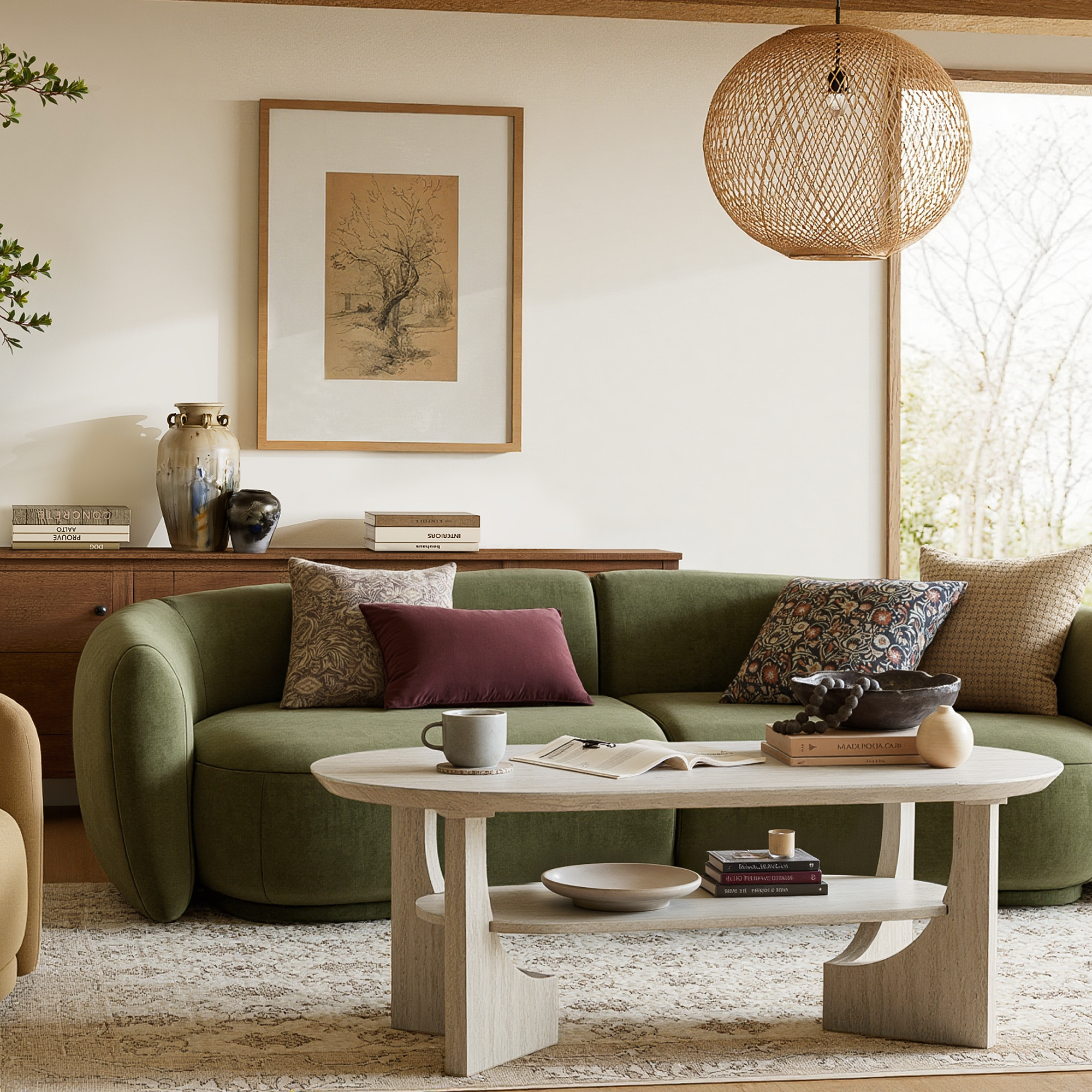 47" Mid-Century Modern Oval Coffee Table - Stone Ash Finish