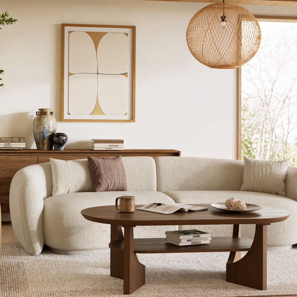 47" Mid-Century Modern Oval Coffee Table - Walnut Finish