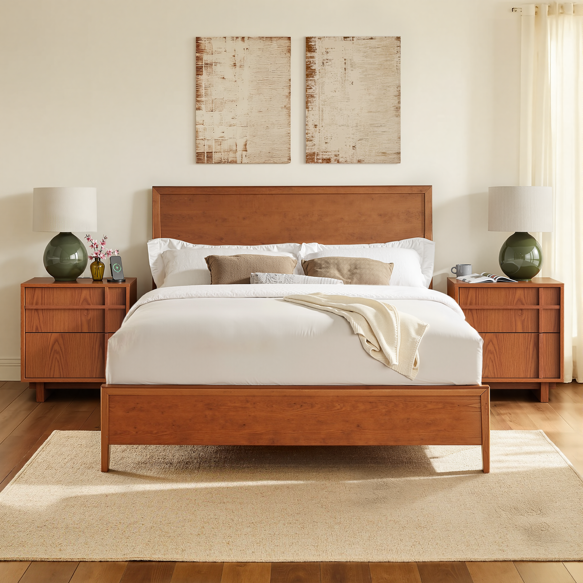 The Linear Nightstand | Deep Cherry Mid-Century Bedside Table