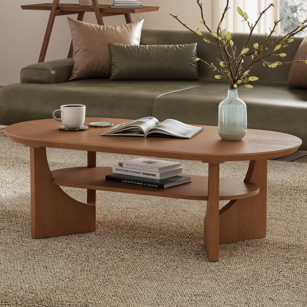 47" Mid-Century Modern Oval Coffee Table - Heritage Mahogany Finish