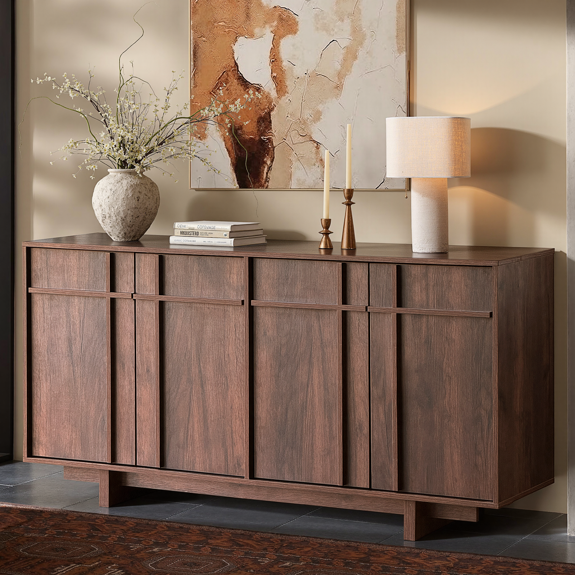 The Linear 63" Sideboard Buffet | Sculptural Mid-Century Credenza