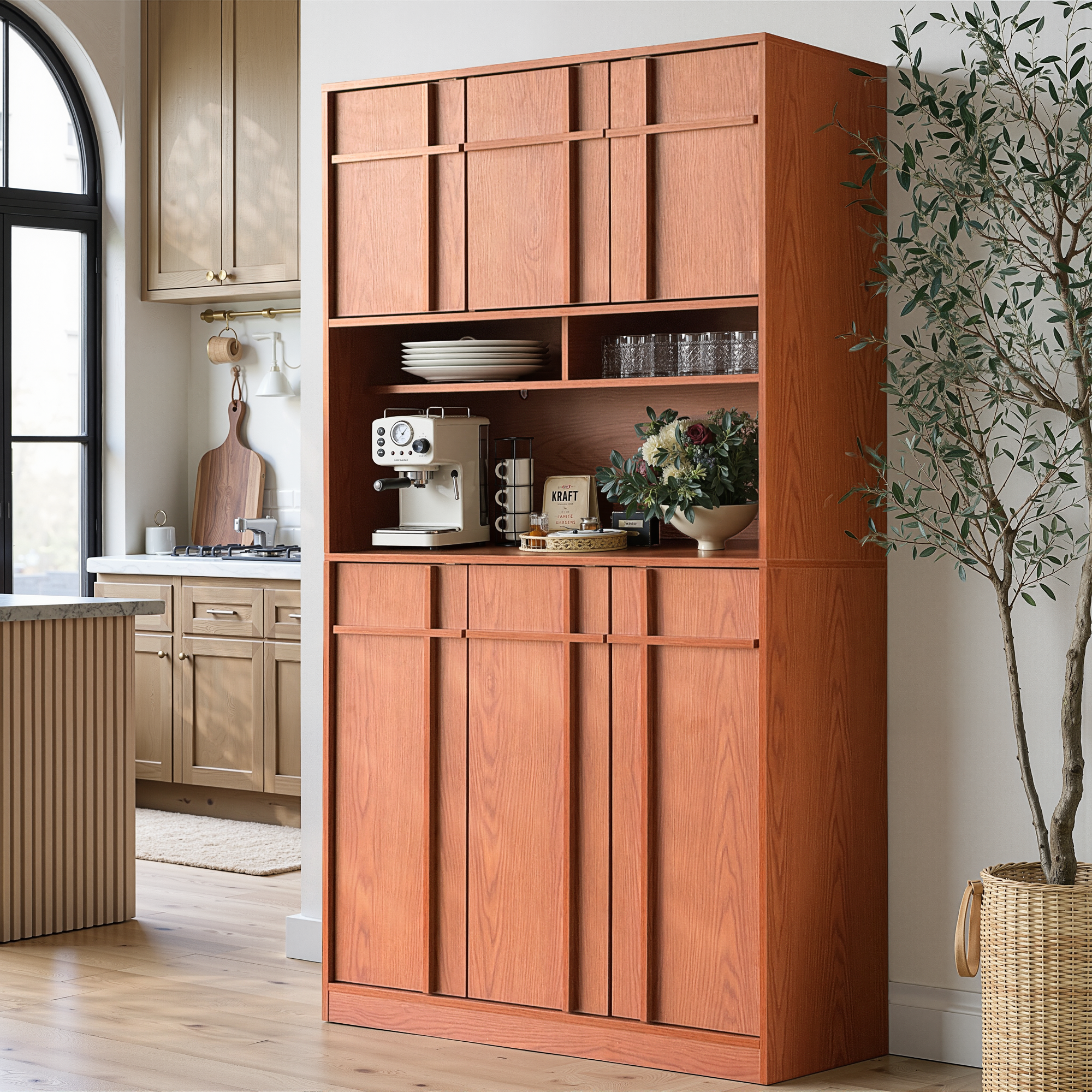 The Linear 72" Kitchen Pantry | Classic Cherry Tall Storage Cabinet