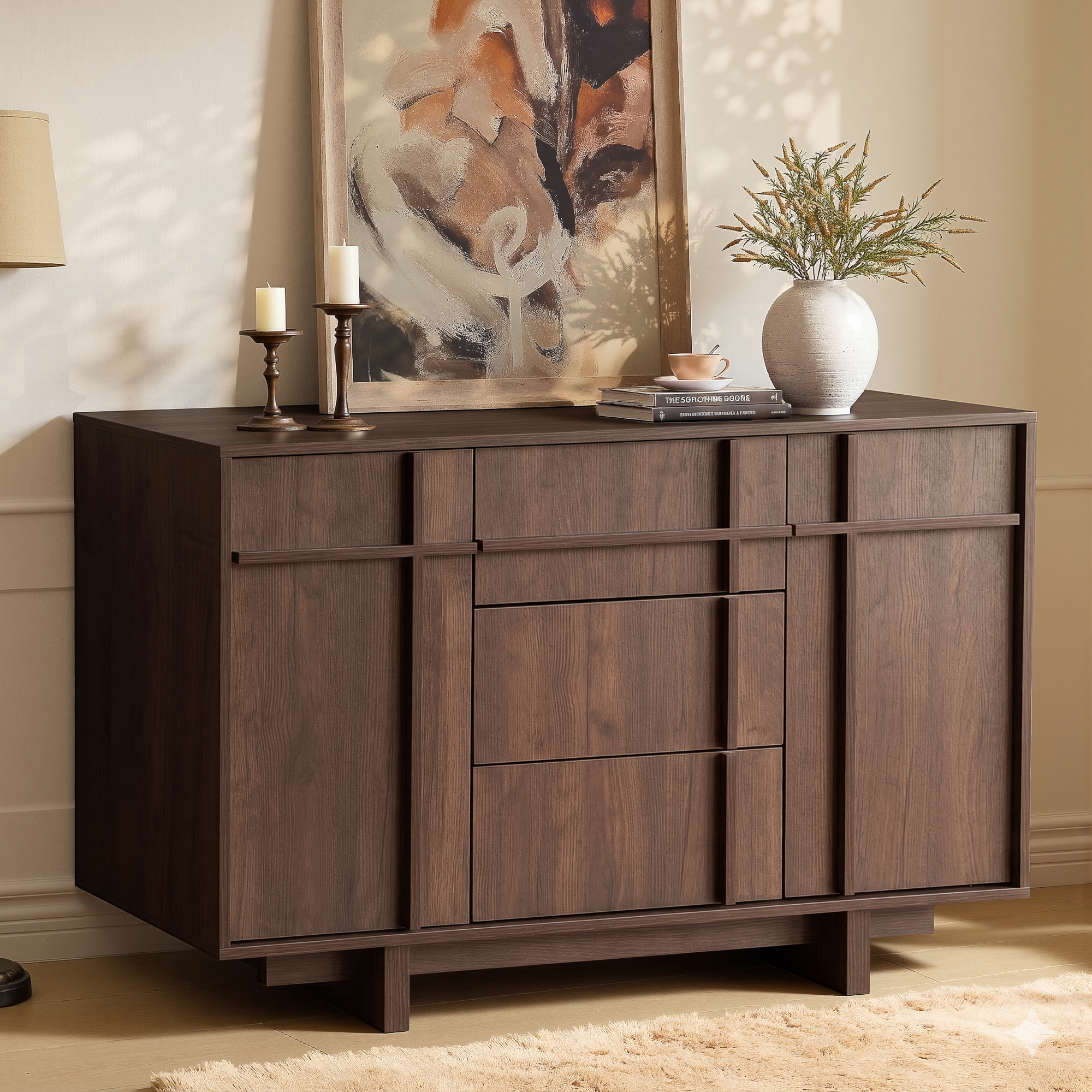 The Linear 47" Sideboard | Deep Walnut 2-Door & 3-Drawer Credenza