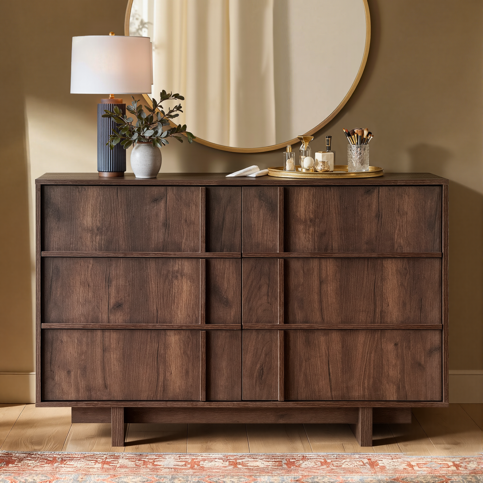 The Linear 47.2" Walnut  Dresser | Sculptural Mid-Century 6-Drawer Chest