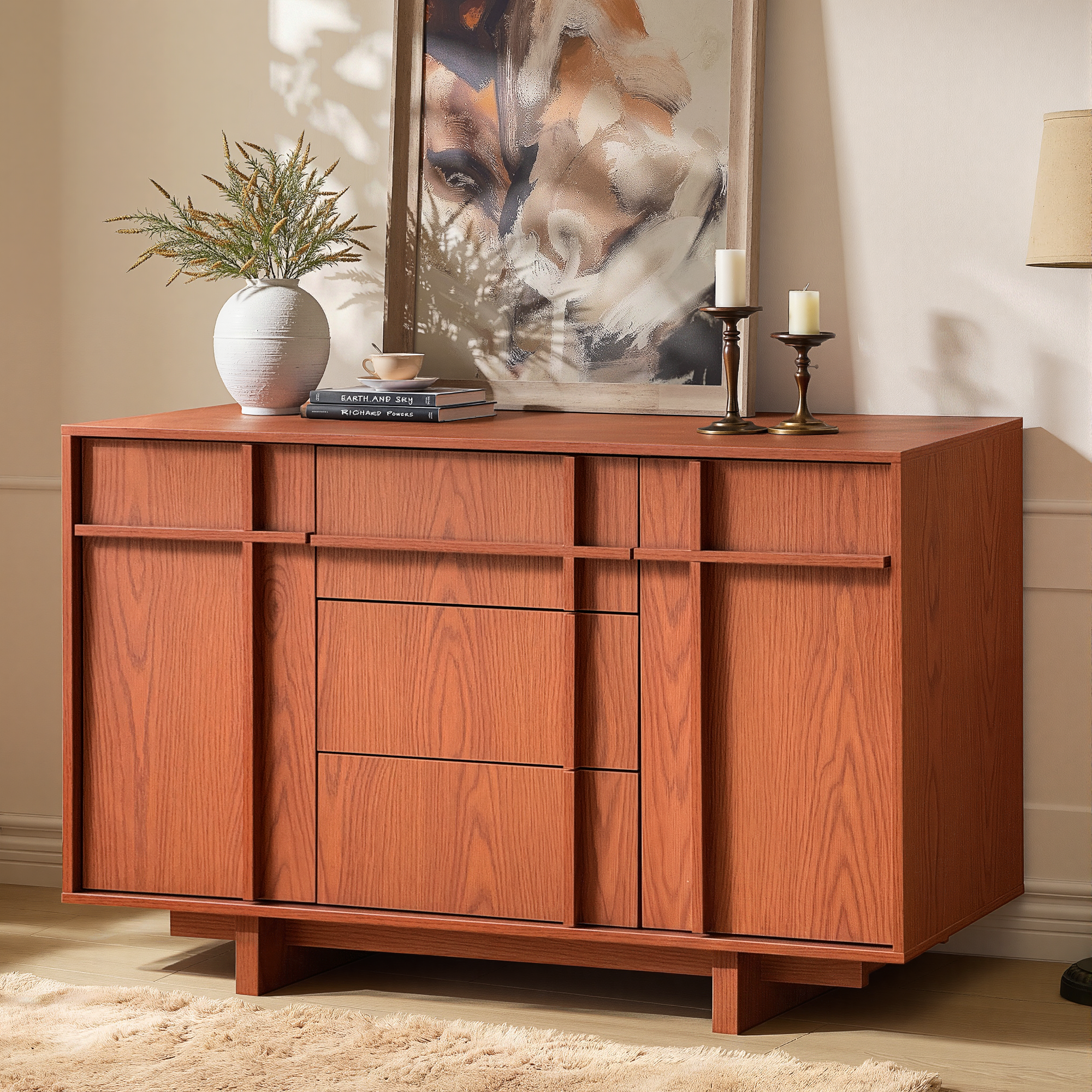 The Linear 47" Sideboard | Classic Cherry 2-Door & 3-Drawer Credenza
