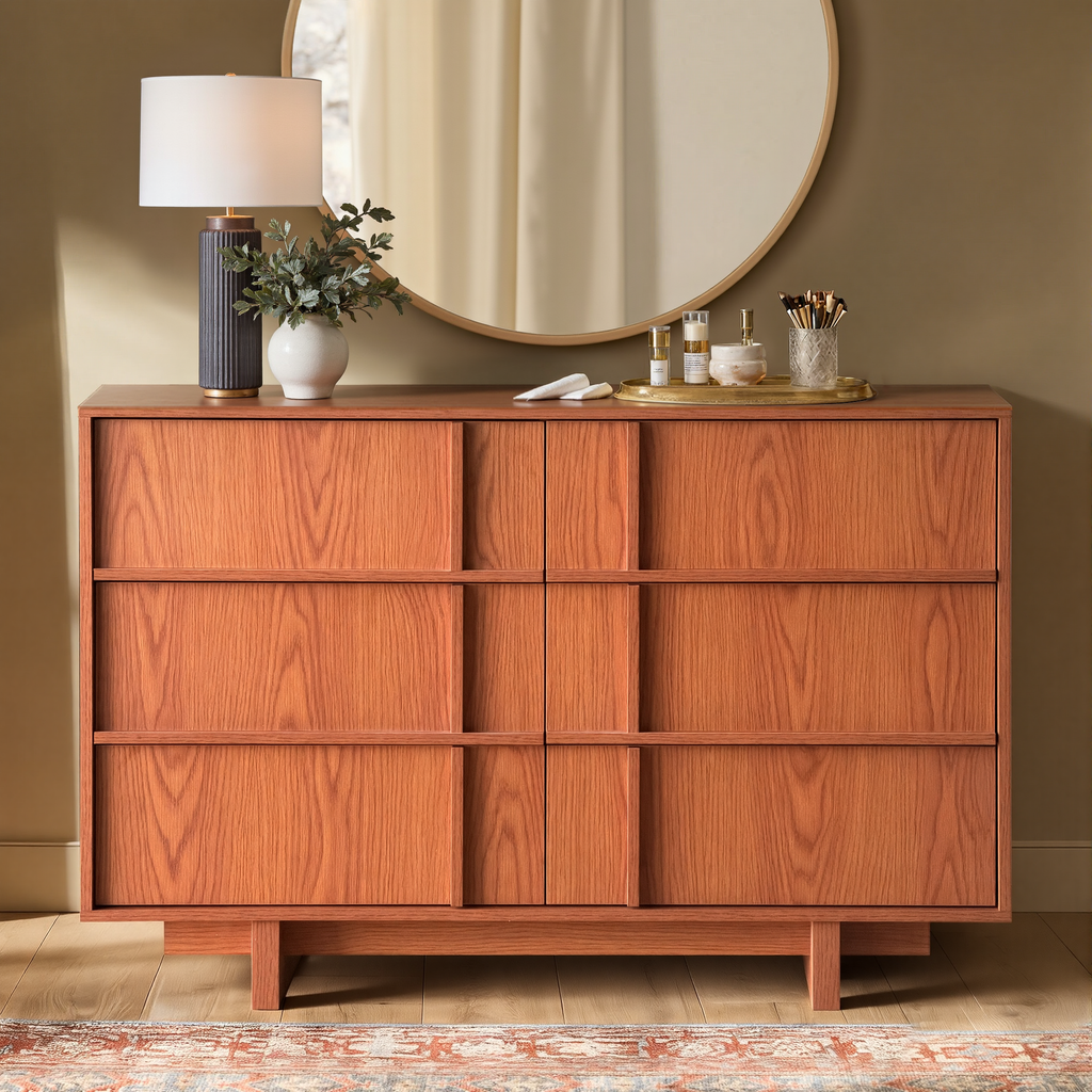 The Linear 47.2" Cherry  Dresser | Sculptural Mid-Century 6-Drawer Chest