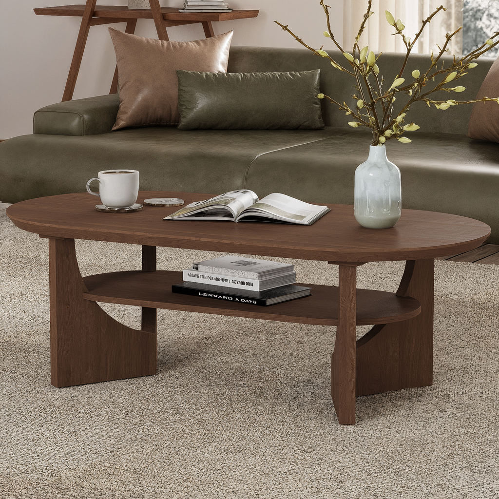 47" Mid-Century Modern Oval Coffee Table - Walnut Finish