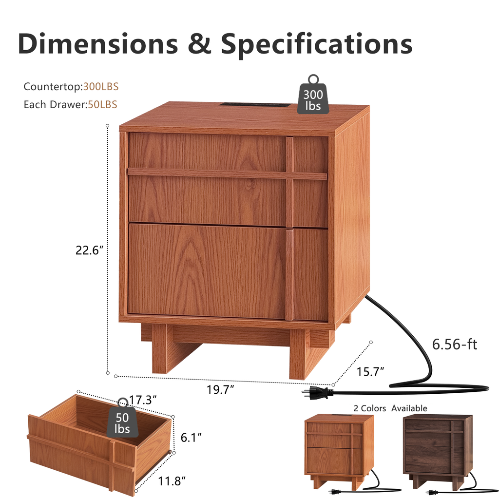 The Linear Nightstand | Deep Cherry Mid-Century Bedside Table
