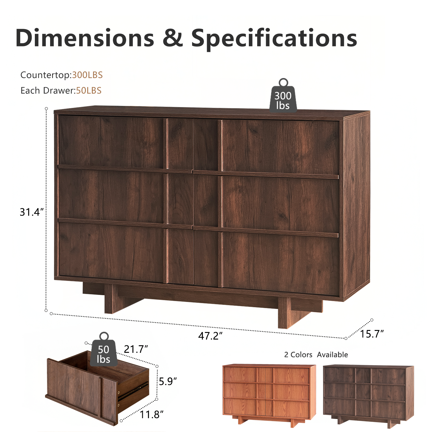 The Linear 47.2" Walnut  Dresser | Sculptural Mid-Century 6-Drawer Chest