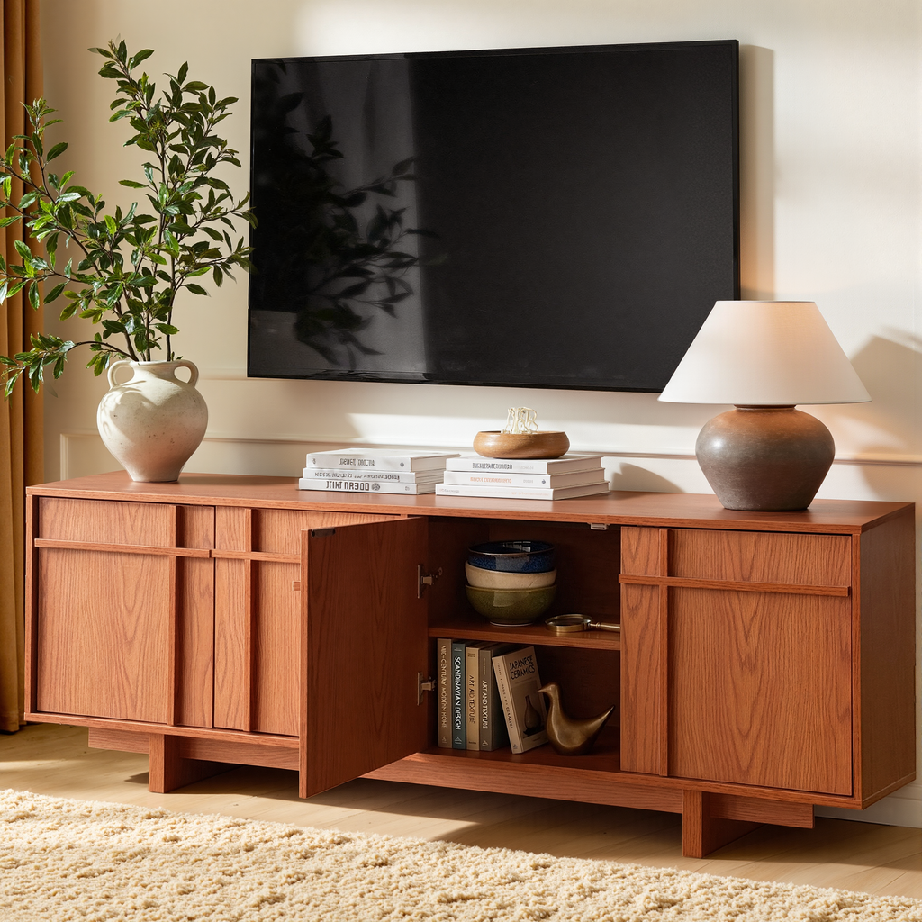 The Linear 68" TV Stand | Deep Cherry Mid-Century Media Console