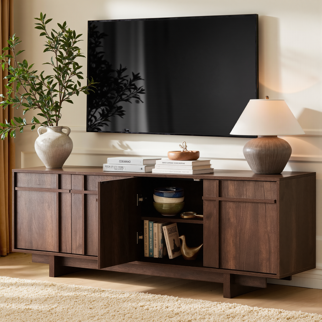 The Linear 68" TV Stand | Deep Walnut Mid-Century Media Console