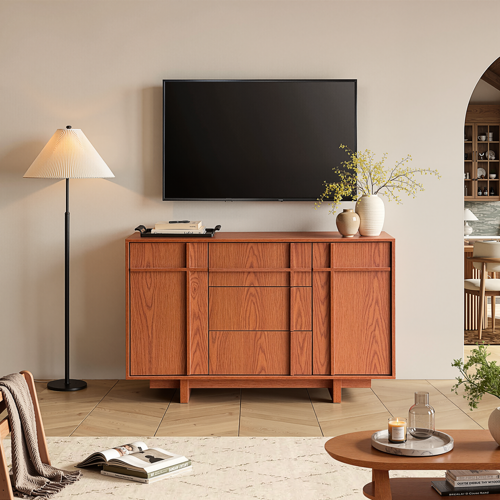 The Linear 47" Sideboard | Classic Cherry 2-Door & 3-Drawer Credenza