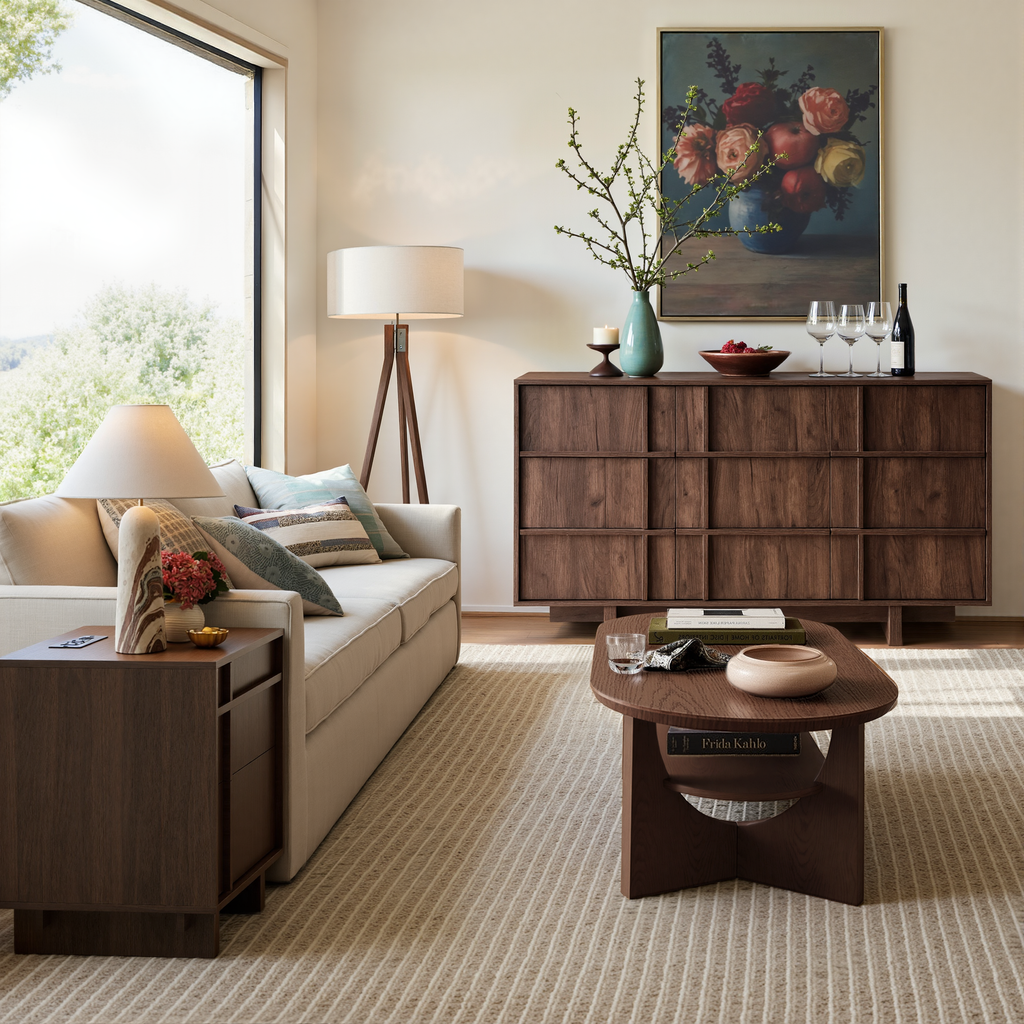The Linear 55" Walnut Dresser | Sculptural Mid-Century 9-Drawer Chest