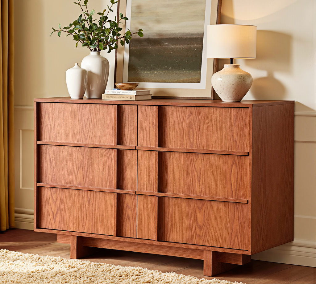 The Linear 47.2" Cherry  Dresser | Sculptural Mid-Century 6-Drawer Chest