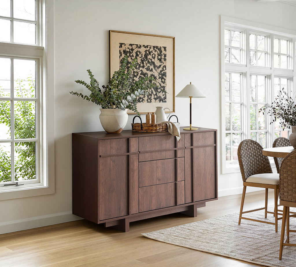 The Linear 47" Sideboard | Deep Walnut 2-Door & 3-Drawer Credenza