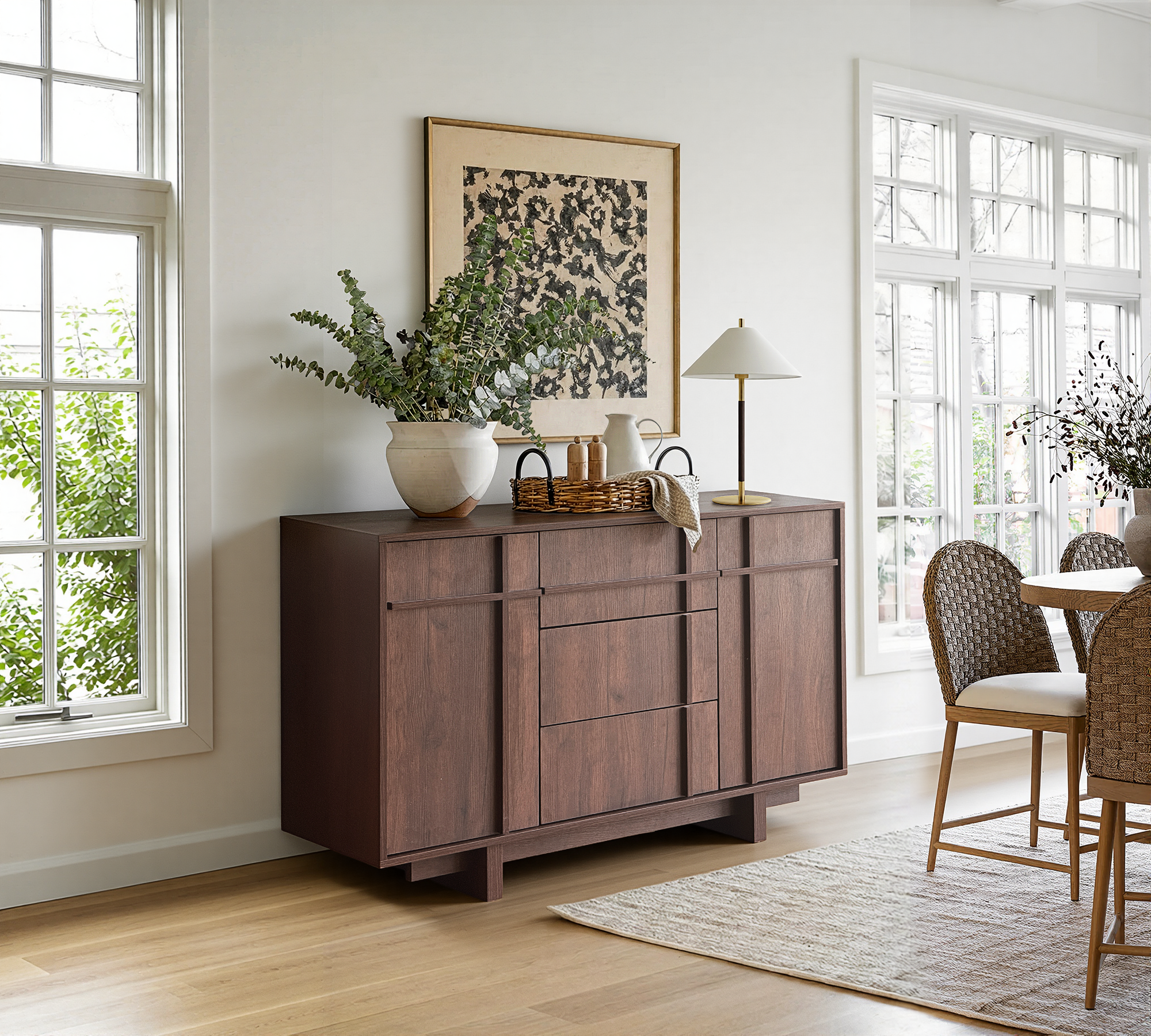 The Linear 47" Sideboard | Deep Walnut 2-Door & 3-Drawer Credenza