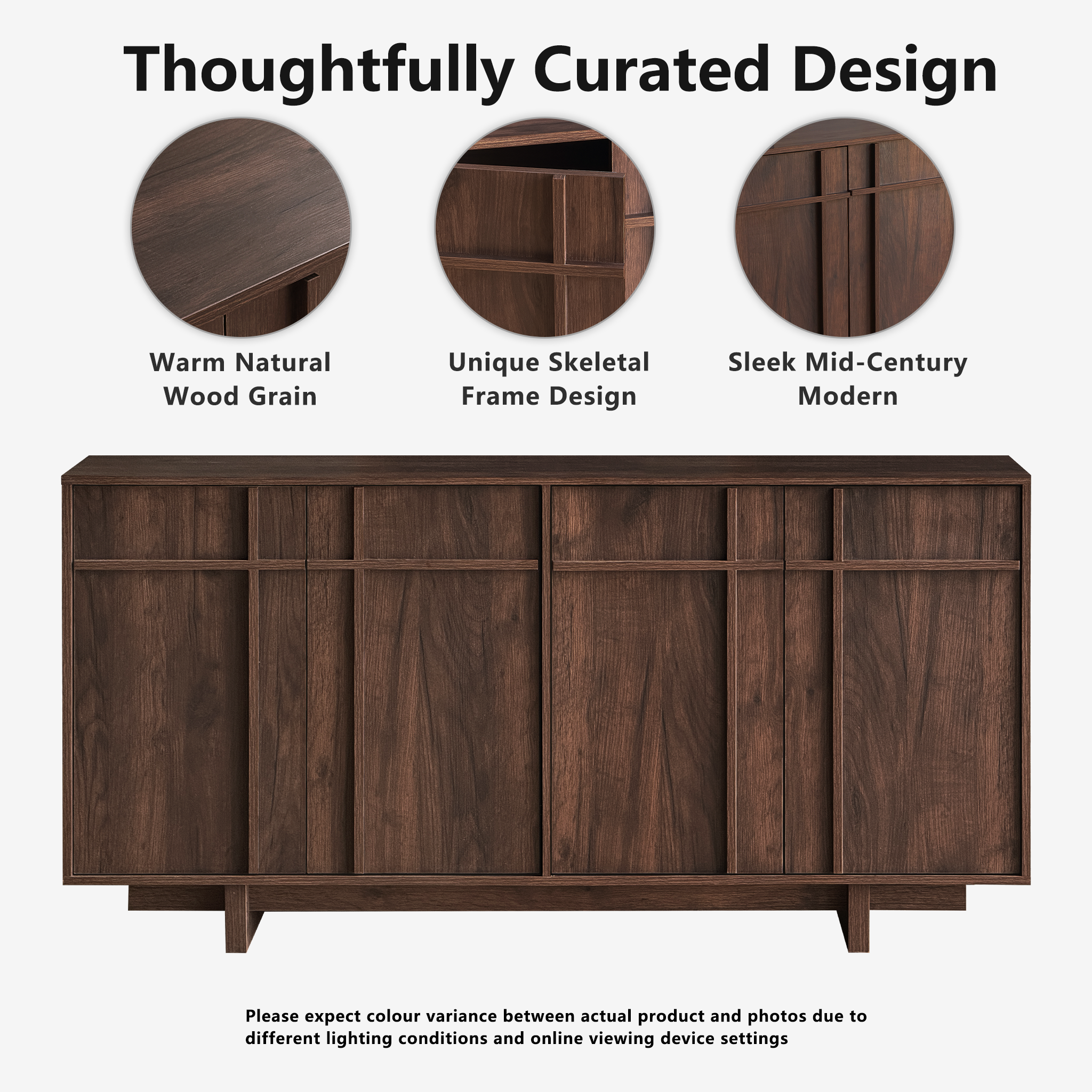 The Linear 63" Sideboard Buffet | Sculptural Mid-Century Credenza