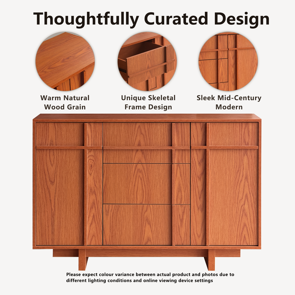 The Linear 47" Sideboard | Classic Cherry 2-Door & 3-Drawer Credenza