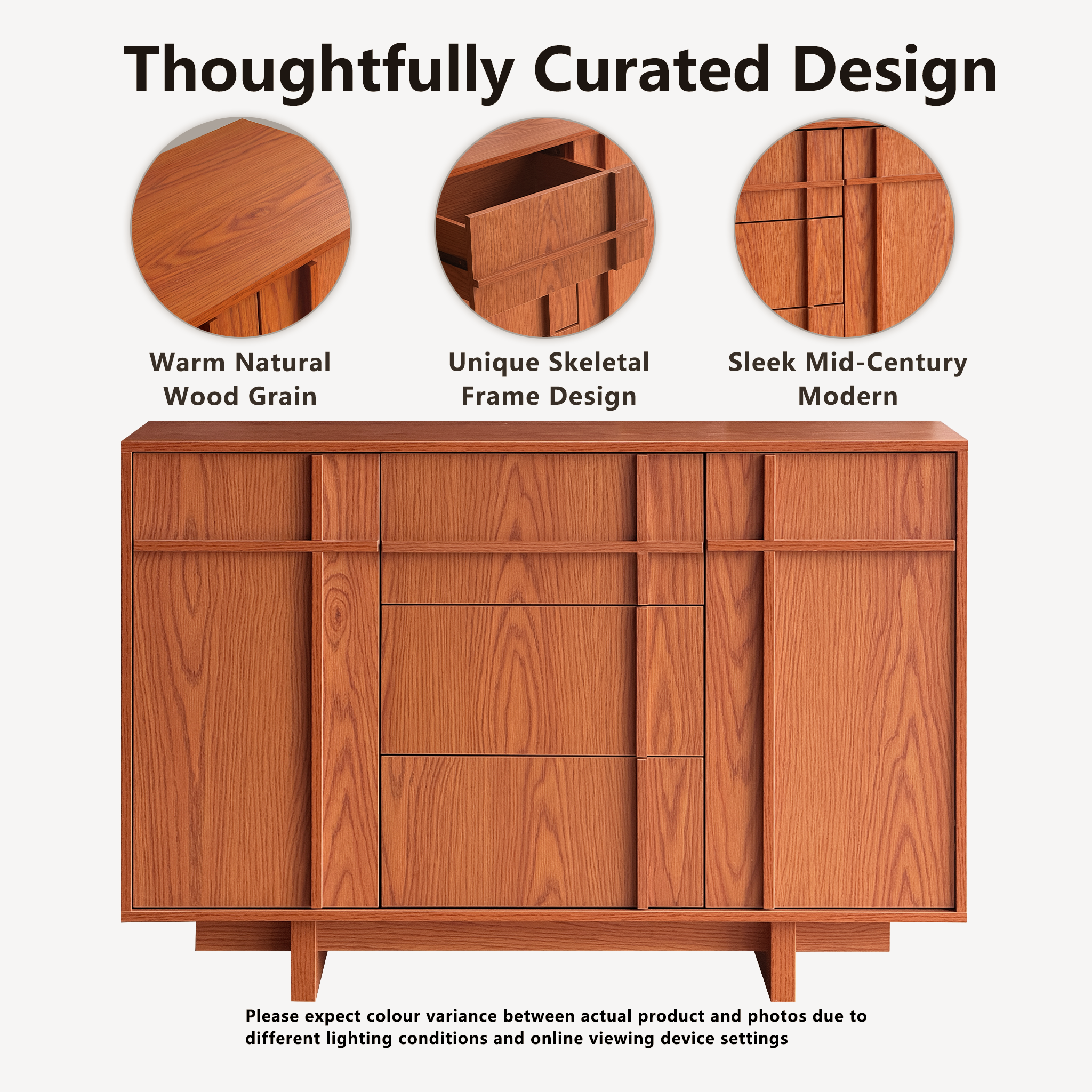 The Linear 47" Sideboard | Classic Cherry 2-Door & 3-Drawer Credenza