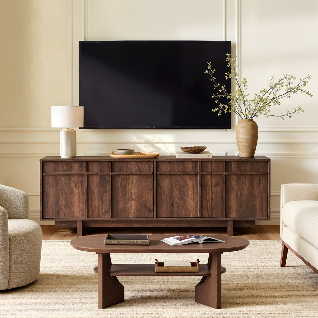 The Linear 68" TV Stand | Deep Walnut Mid-Century Media Console