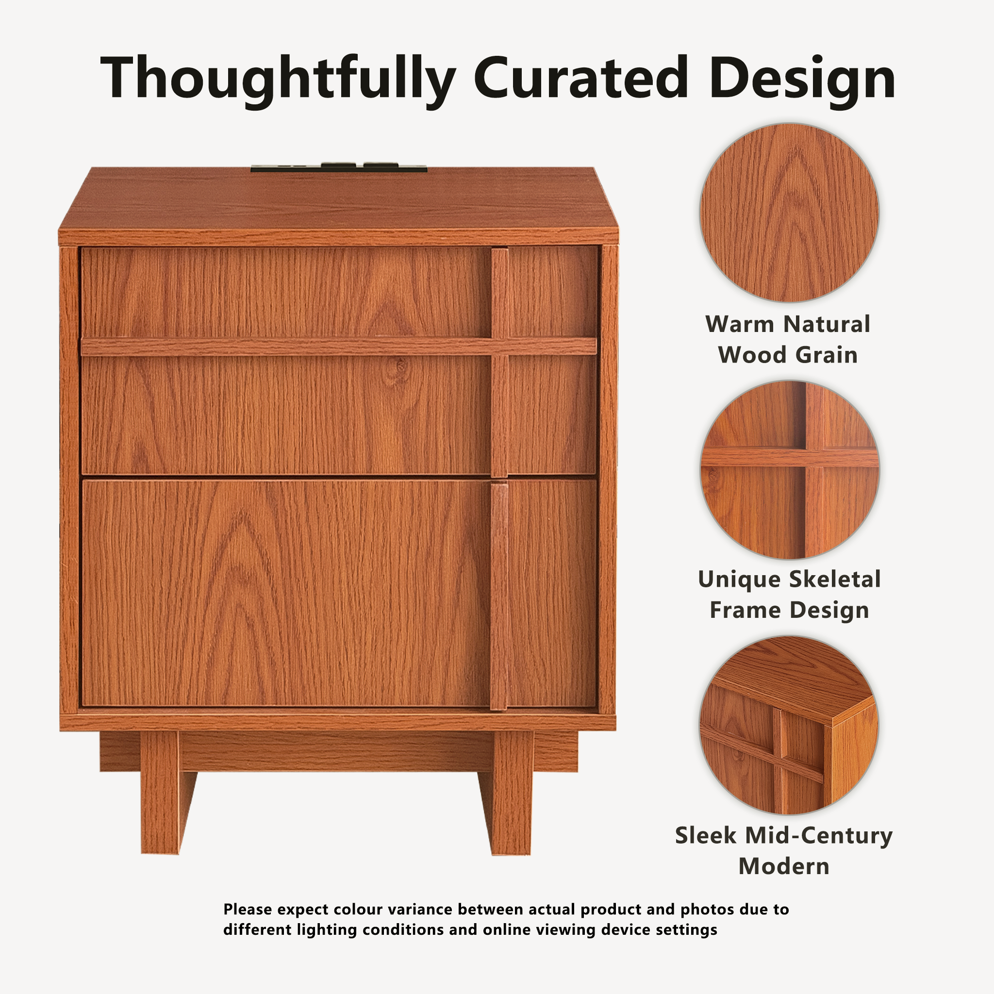 The Linear Nightstand | Deep Cherry Mid-Century Bedside Table