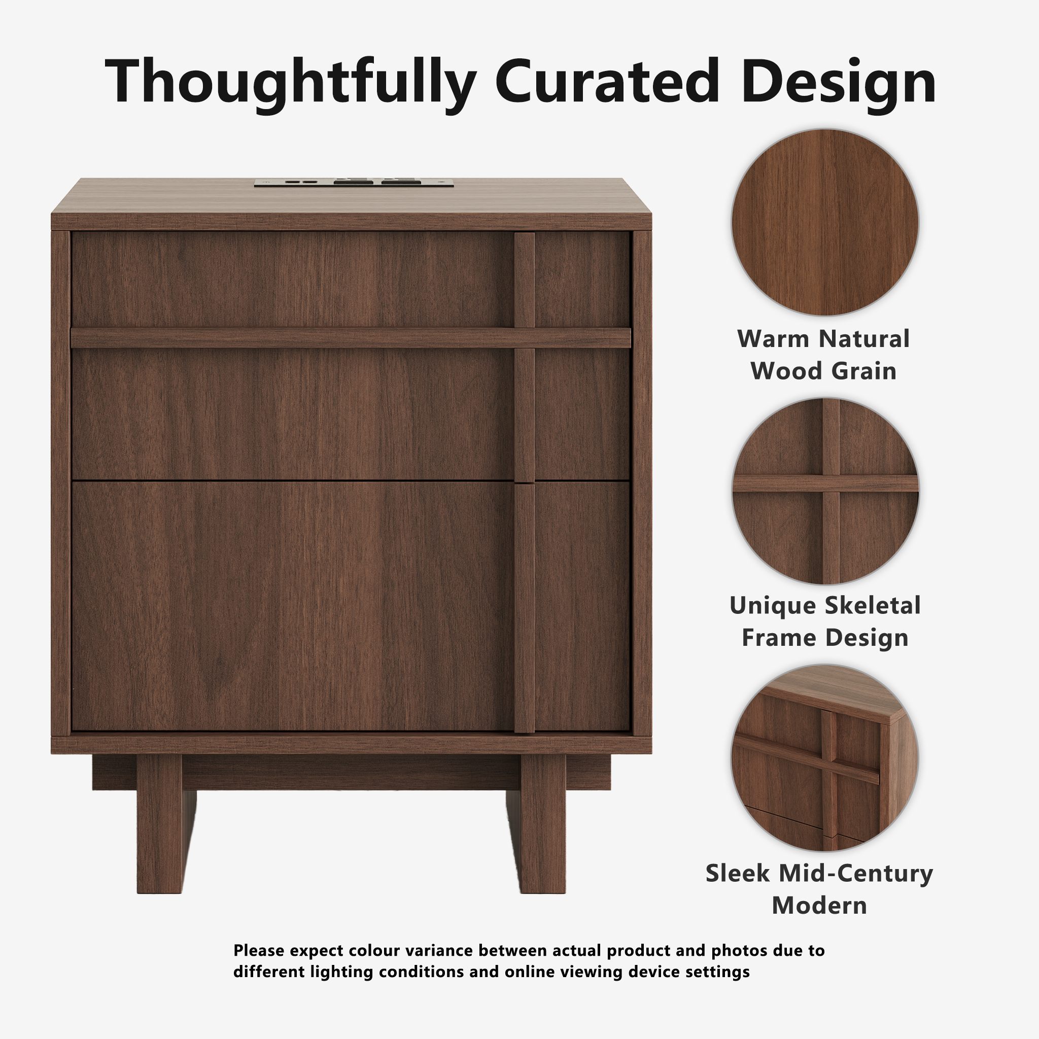 The Linear Nightstand | Deep Walnut Mid-Century Bedside Table