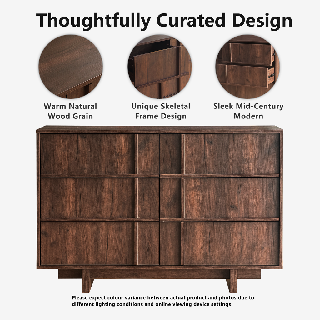 The Linear 55" Walnut Dresser | Sculptural Mid-Century 9-Drawer Chest