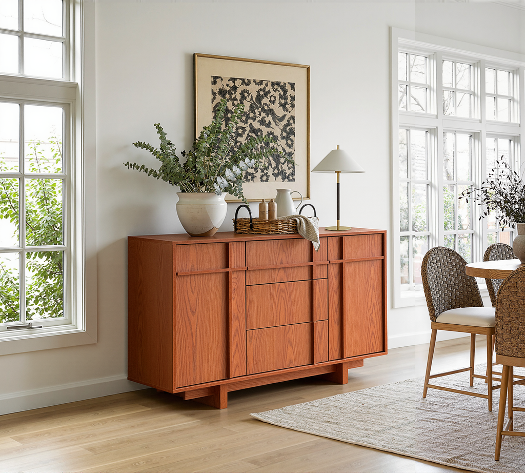 The Linear 47" Sideboard | Classic Cherry 2-Door & 3-Drawer Credenza