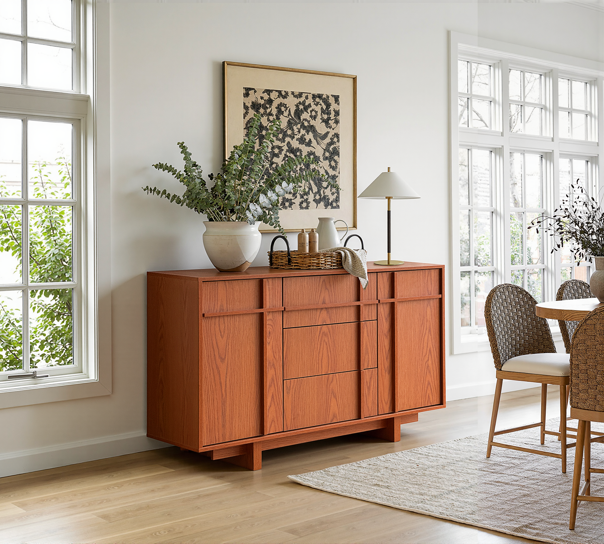 The Linear 47" Sideboard | Classic Cherry 2-Door & 3-Drawer Credenza