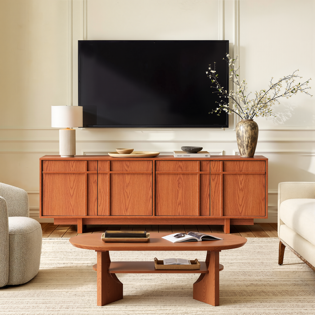 The Linear 68" TV Stand | Deep Cherry Mid-Century Media Console
