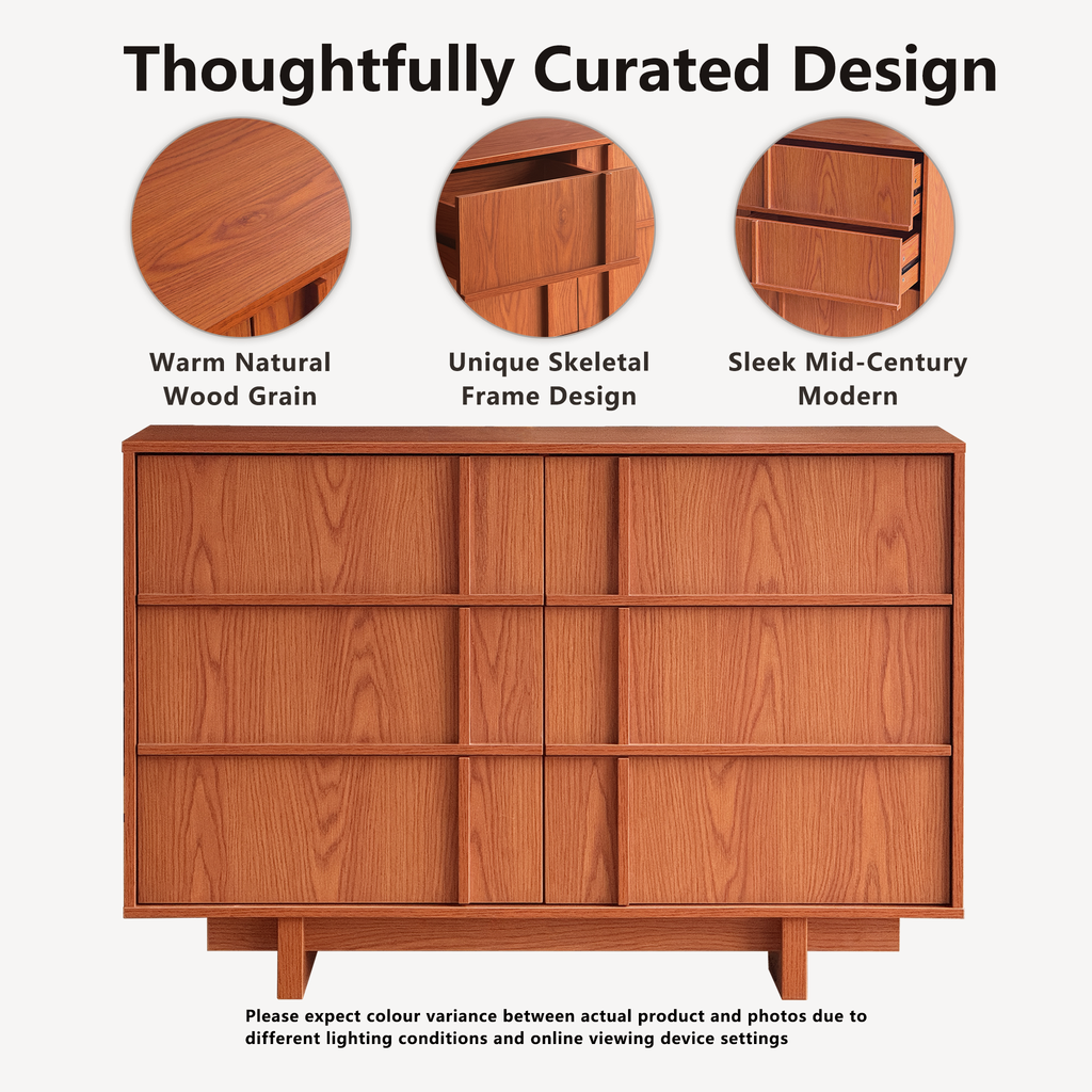 The Linear 47.2" Cherry  Dresser | Sculptural Mid-Century 6-Drawer Chest
