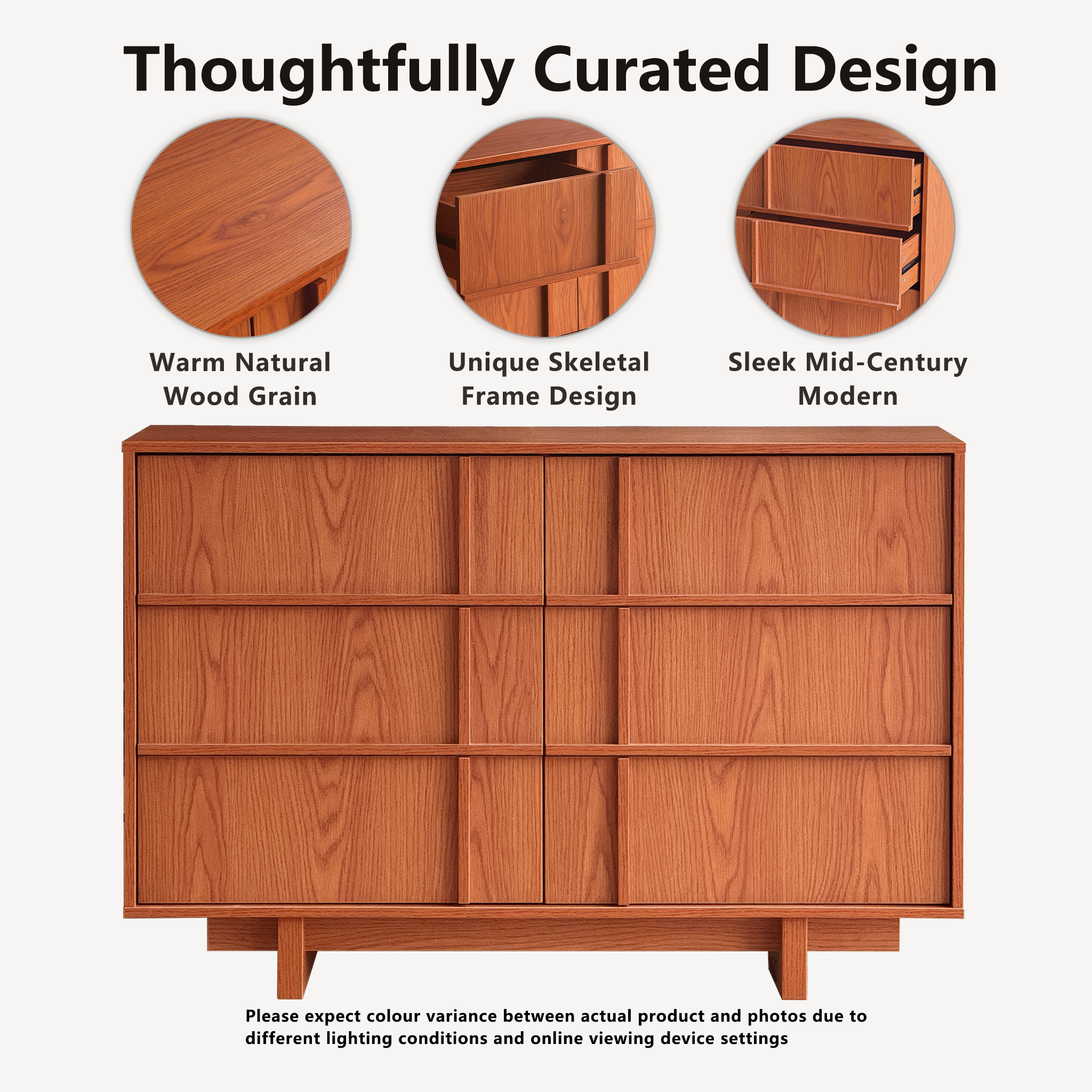 The Linear 47.2" Cherry  Dresser | Sculptural Mid-Century 6-Drawer Chest