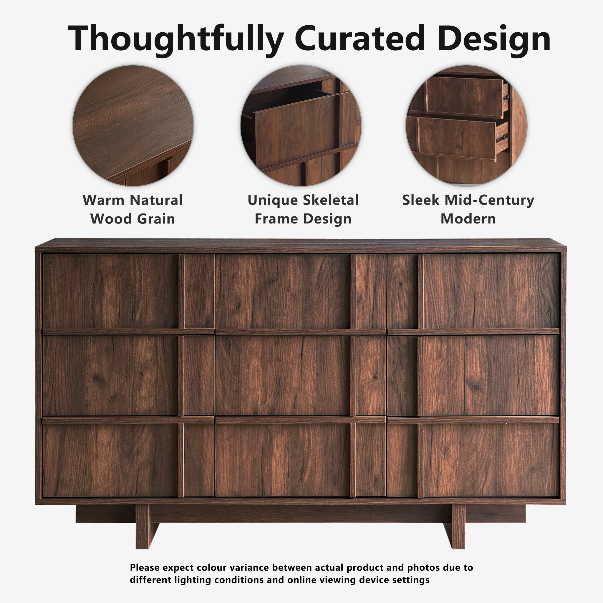 The Linear 47.2" Walnut  Dresser | Sculptural Mid-Century 6-Drawer Chest