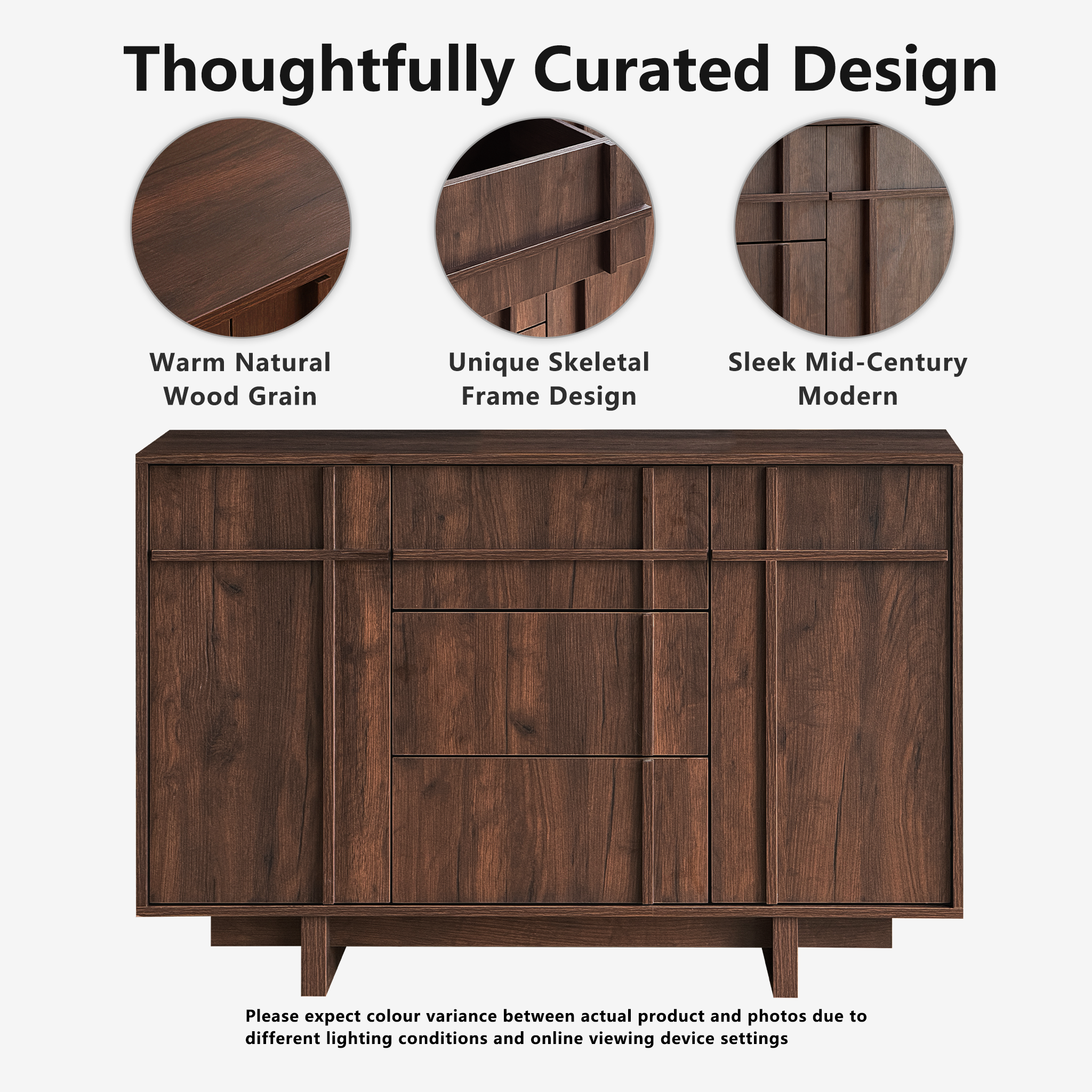 The Linear 47" Sideboard | Deep Walnut 2-Door & 3-Drawer Credenza