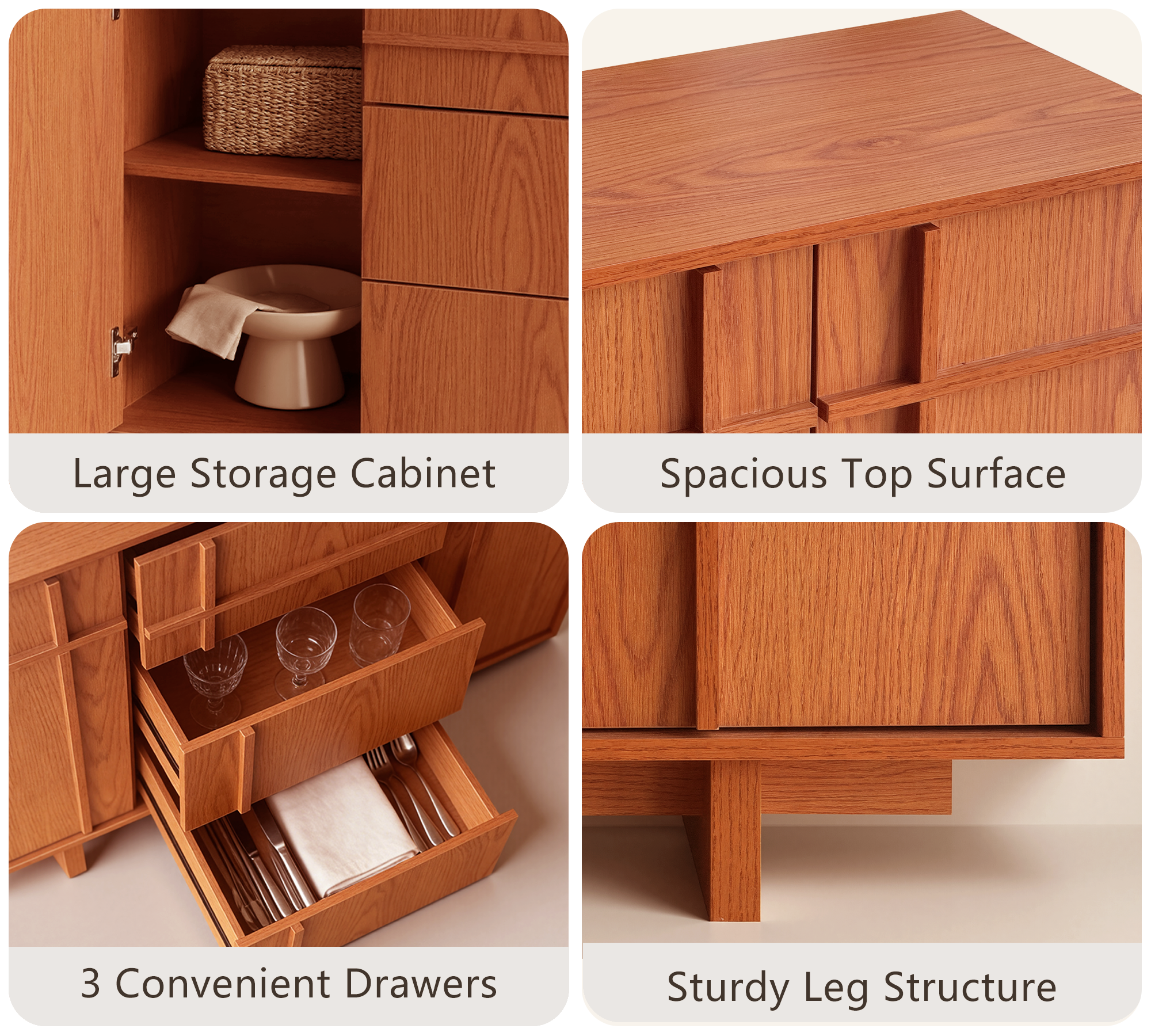 The Linear 47" Sideboard | Classic Cherry 2-Door & 3-Drawer Credenza