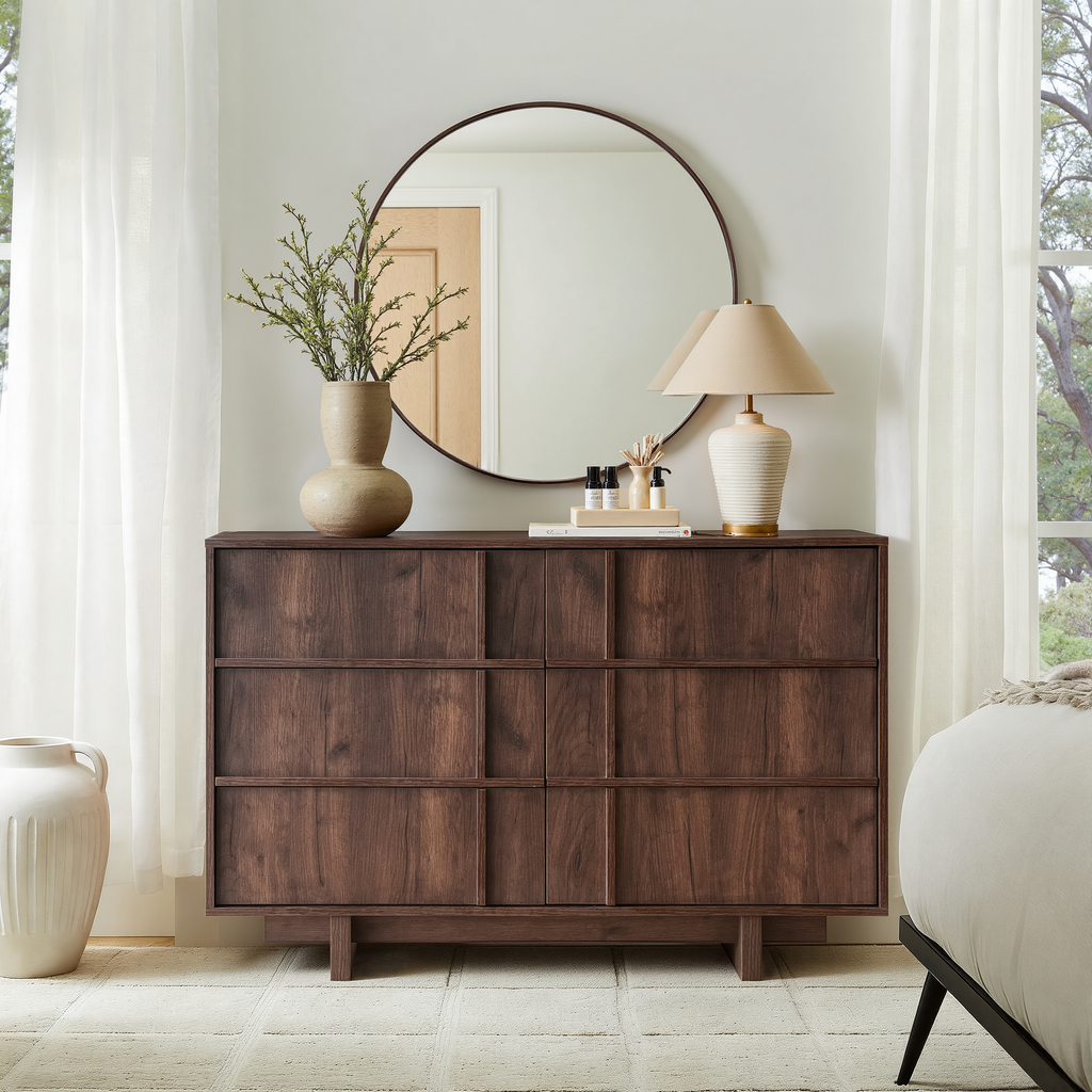 The Linear 47.2" Walnut  Dresser | Sculptural Mid-Century 6-Drawer Chest