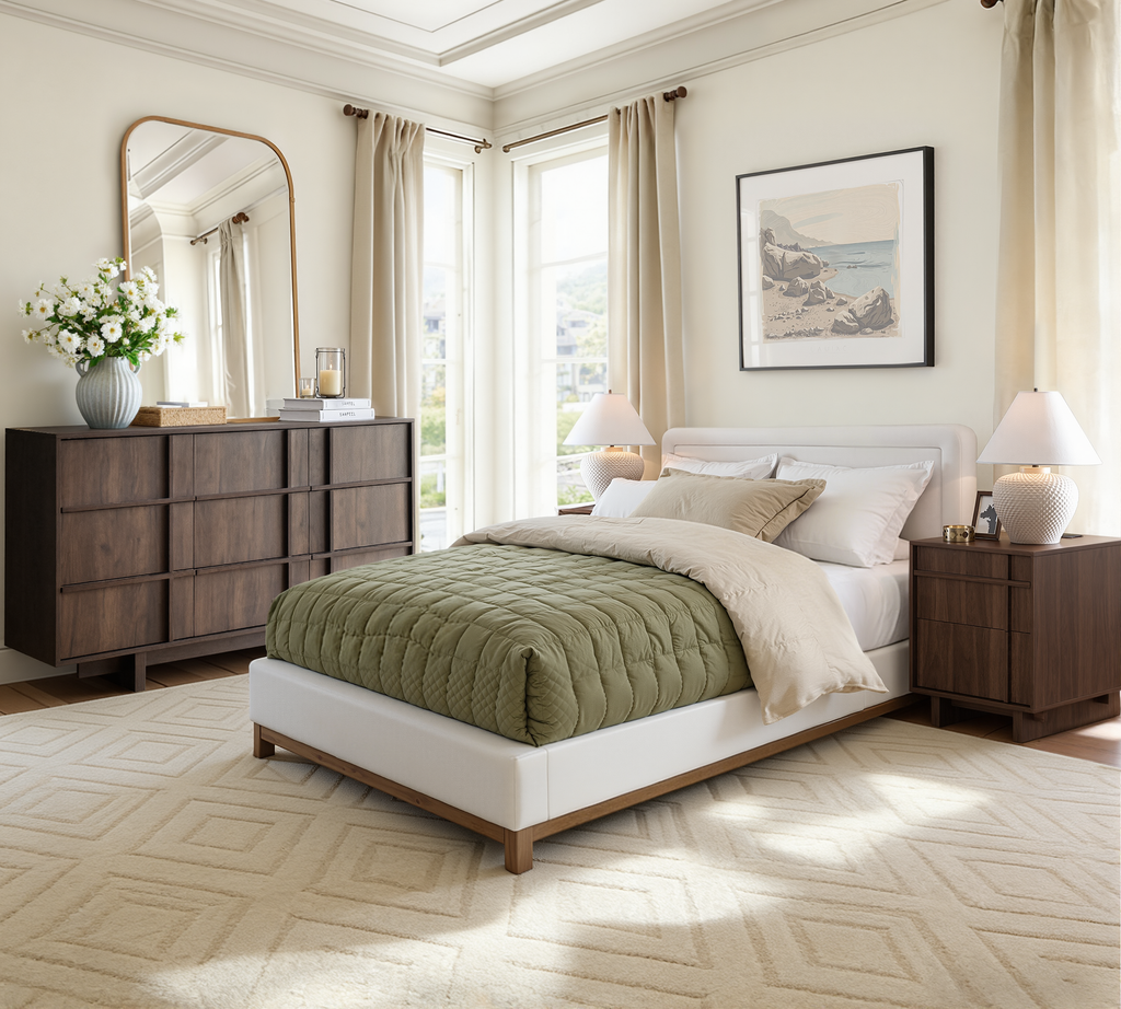 The Linear 55" Walnut Dresser | Sculptural Mid-Century 9-Drawer Chest