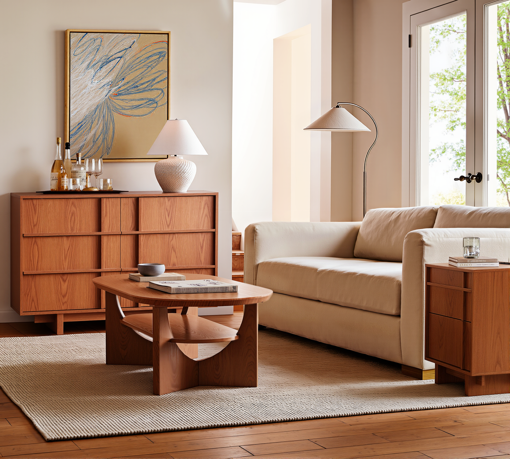 The Linear Nightstand | Deep Cherry Mid-Century Bedside Table