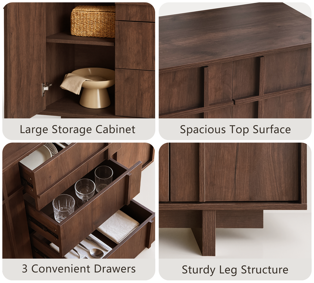The Linear 47" Sideboard | Deep Walnut 2-Door & 3-Drawer Credenza