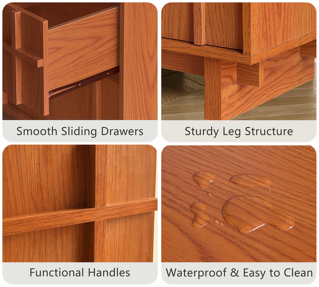 The Linear Nightstand | Deep Cherry Mid-Century Bedside Table