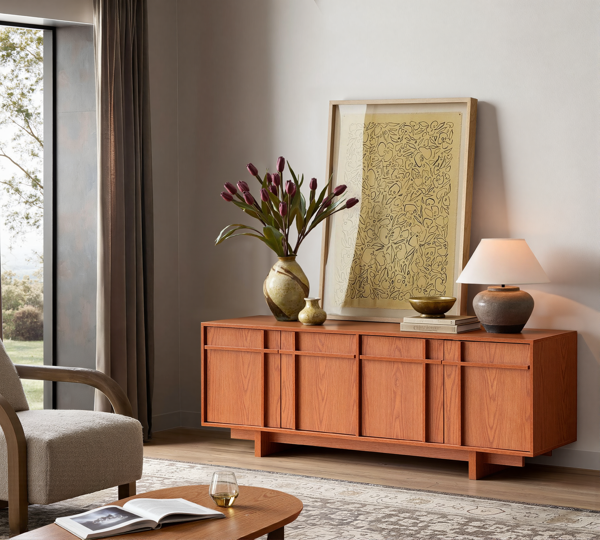 The Linear 68" TV Stand | Deep Cherry Mid-Century Media Console