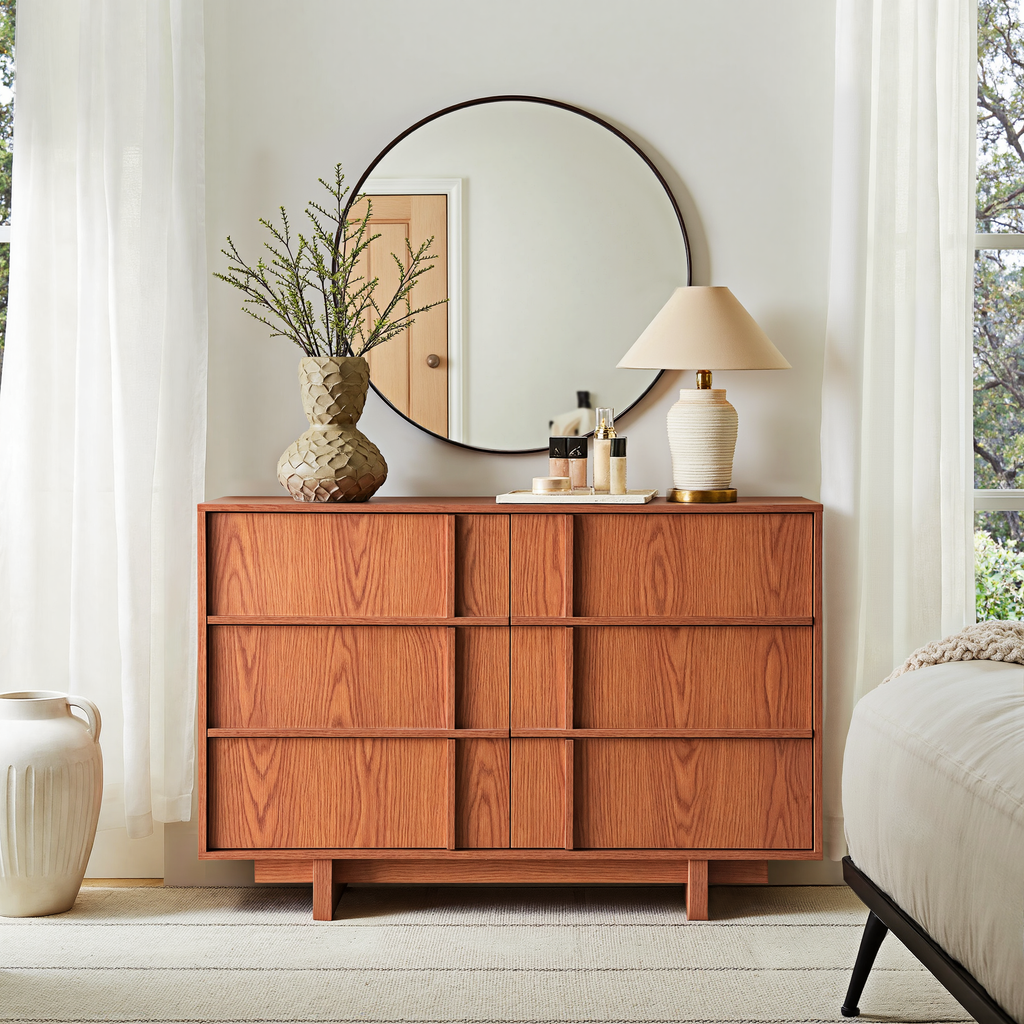 The Linear 47.2" Cherry  Dresser | Sculptural Mid-Century 6-Drawer Chest