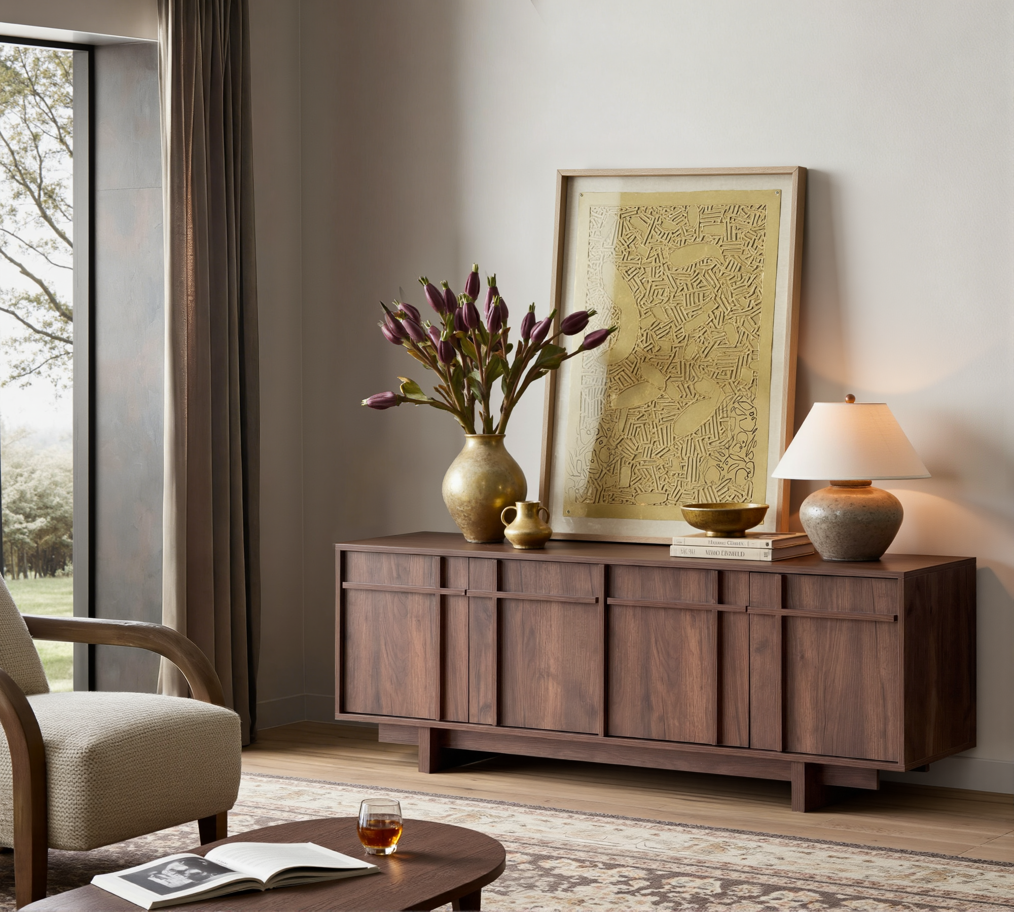 The Linear 68" TV Stand | Deep Walnut Mid-Century Media Console