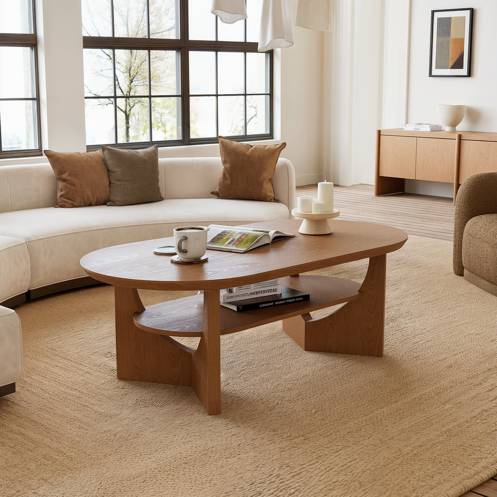 47" Mid-Century Modern Oval Coffee Table - Heritage Mahogany Finish