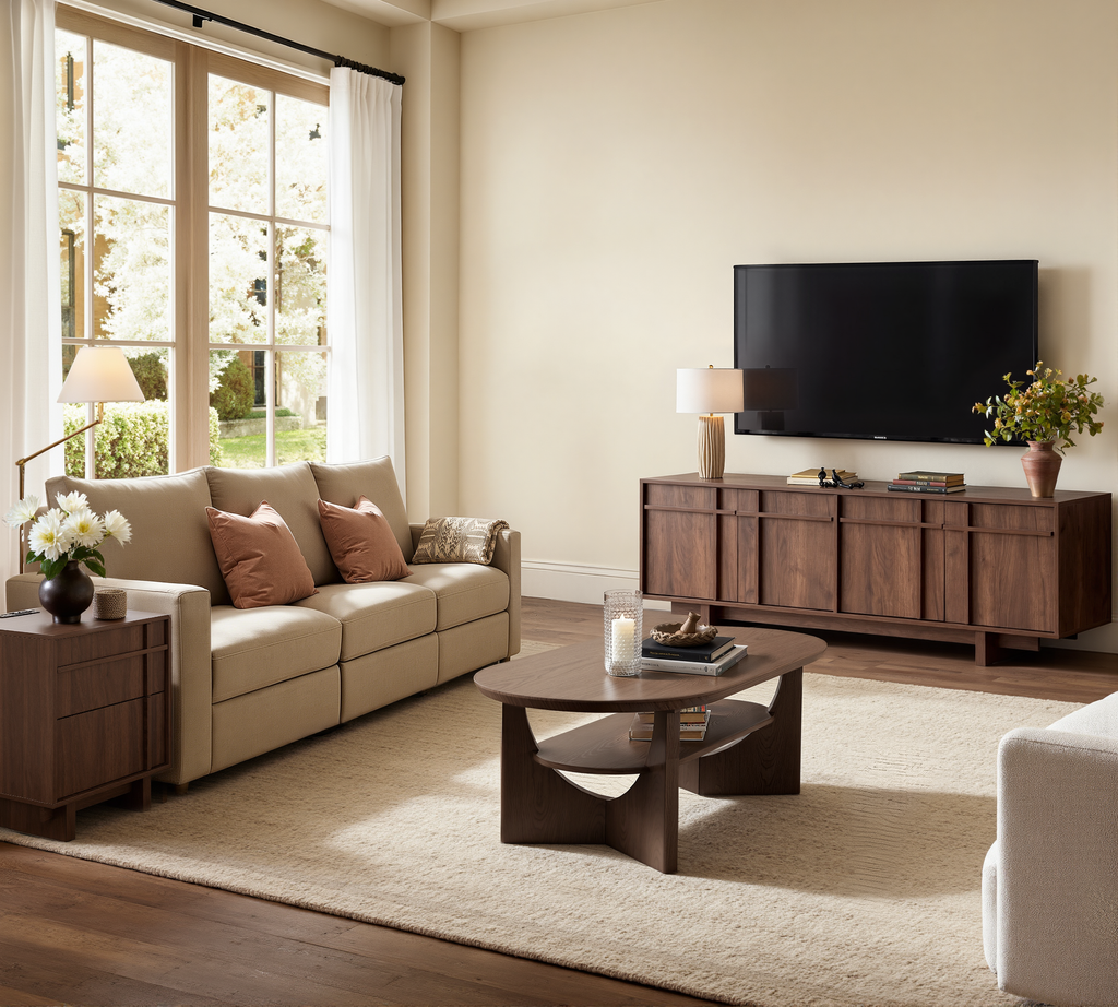 The Linear 68" TV Stand | Deep Walnut Mid-Century Media Console